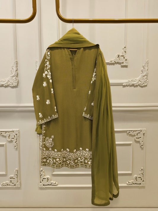 AGHANOOR  PURE COTTON NET SUIT WITH CHIFFON DUPATTA