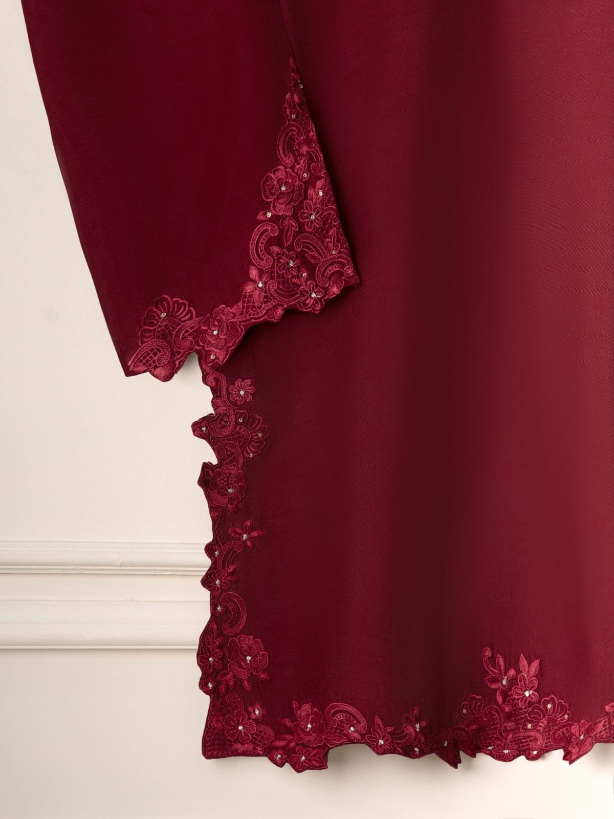 Aghanoor Embroidered Silk Co-ord Set (Shirt & Pants)