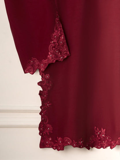 Aghanoor Embroidered Silk Co-ord Set (Shirt & Pants)
