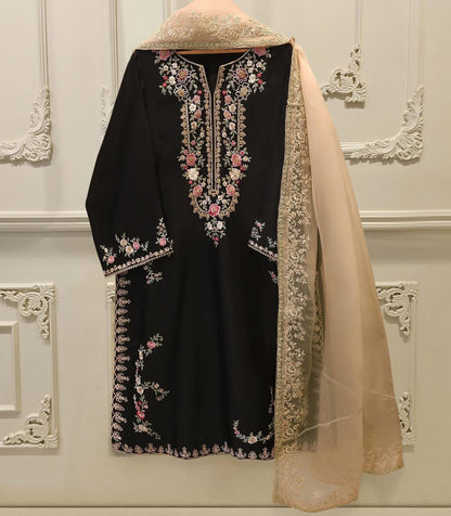 Aghanoor 100% Pure Seesha Silk Emb 3 Piece Suit