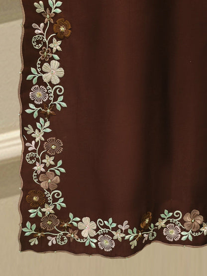 Aghanoor Embroidered Seesha Silk 4 Piece Suit-Brown