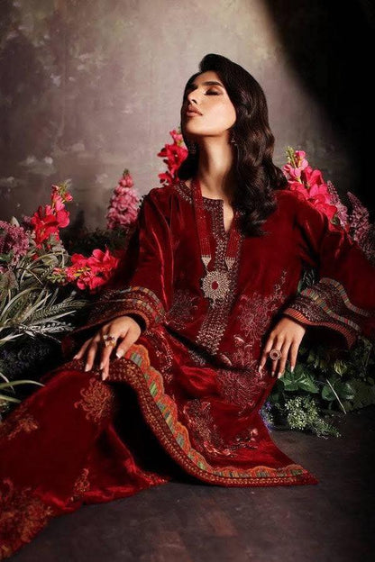 Charizma Embroidered Red Velvet 3 Piece