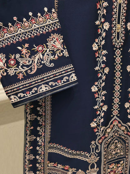 Aghanoor Embroidered Seesha Silk 3 Piece-Blue