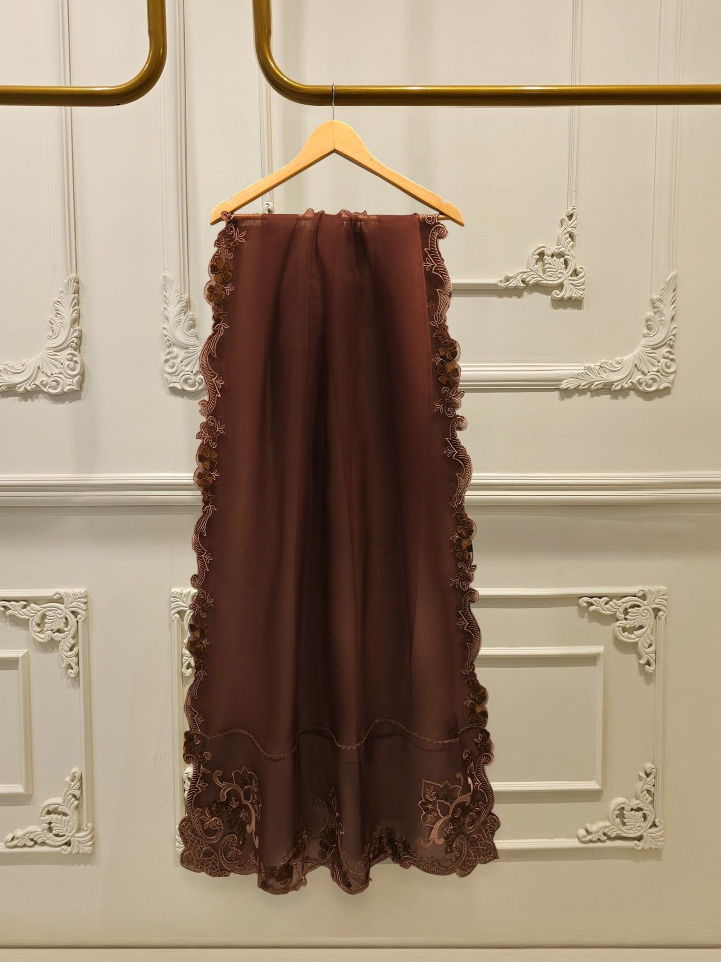 Aghanoor Embroidered Seesha Silk 4 Piece Suit-Brown