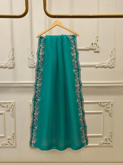 Aghanoor 100% Pure Seesha Silk Blue Emb 2 Piece Suit