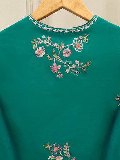 Aghanoor 100% Pure Seesha Silk Blue Emb 2 Piece Suit