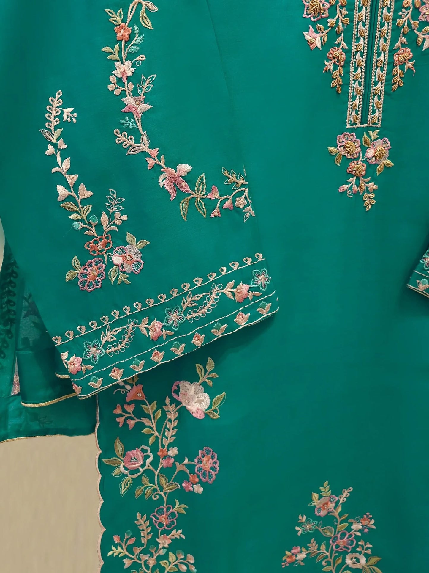 Aghanoor 100% Pure Seesha Silk Blue Emb 2 Piece Suit