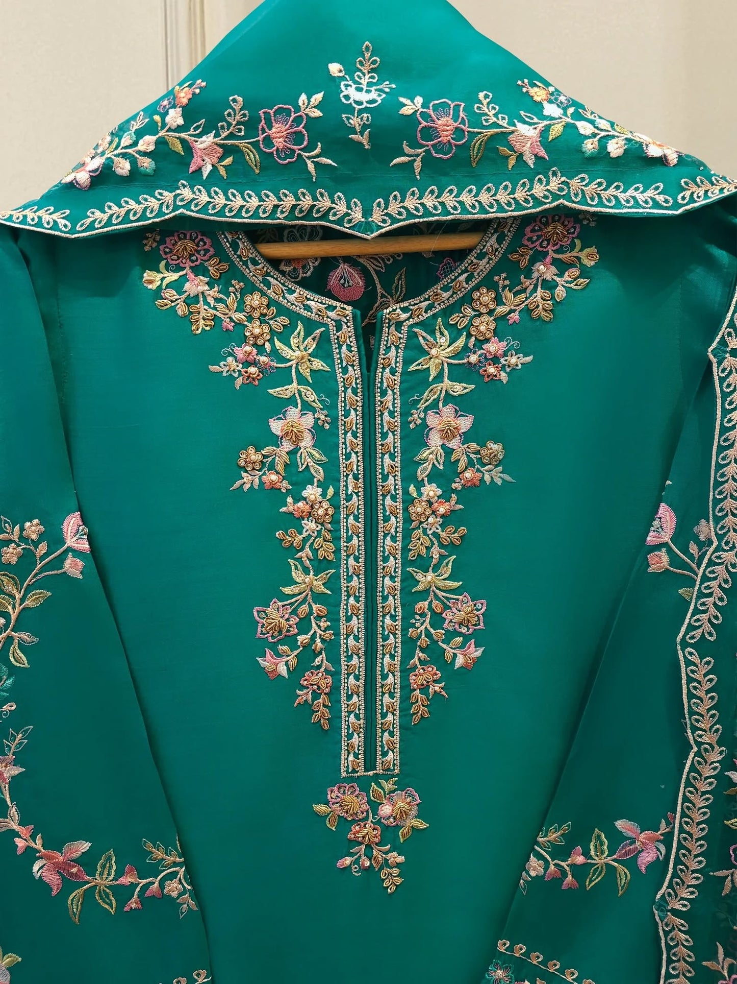 Aghanoor 100% Pure Seesha Silk Blue Emb 2 Piece Suit