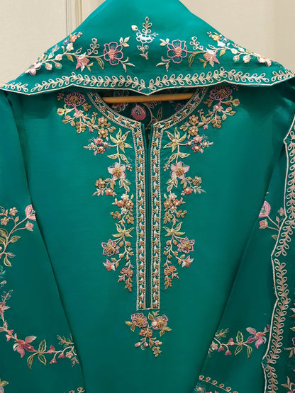 Aghanoor 100% Pure Seesha Silk Blue Emb 2 Piece Suit
