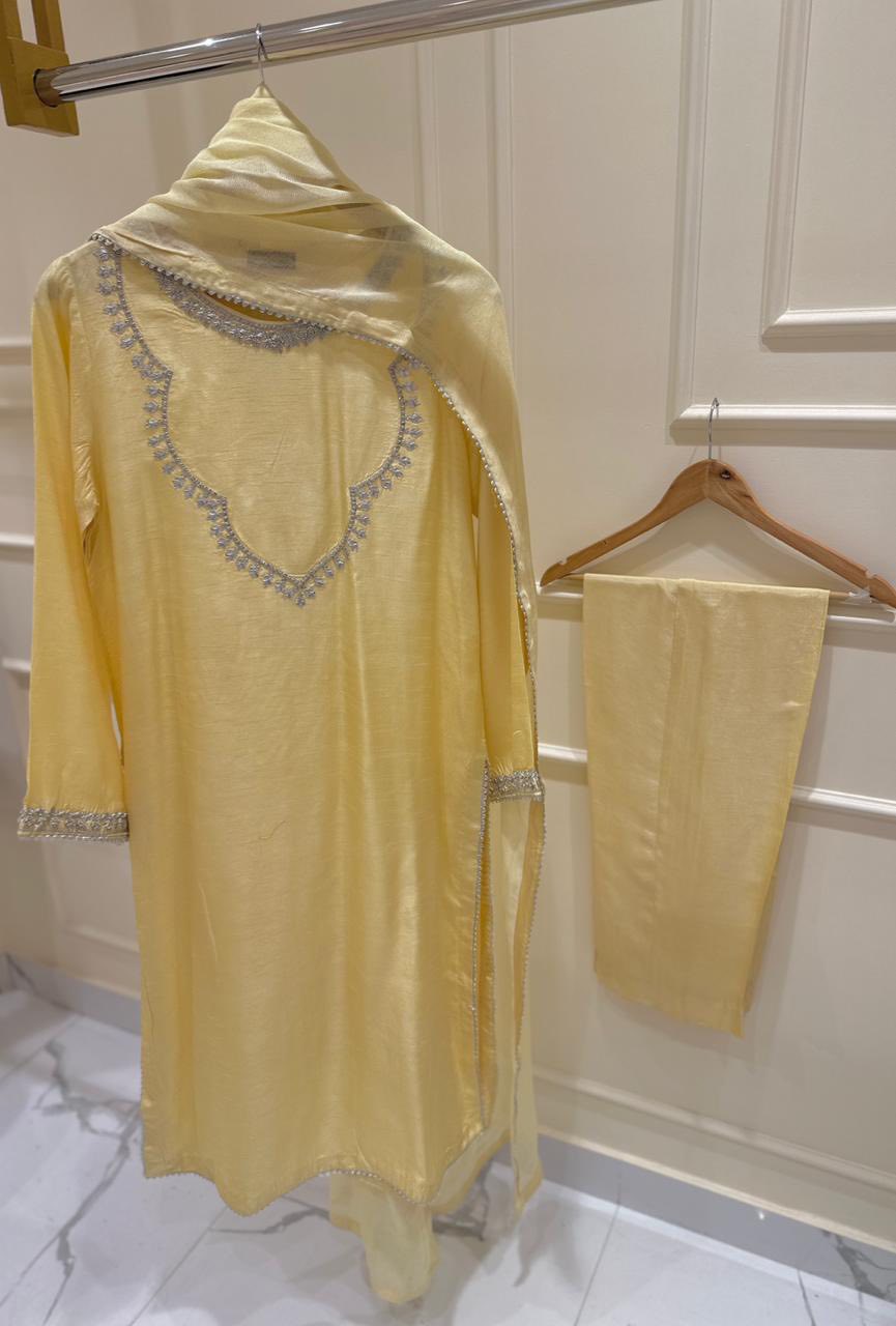 Aghanoor Embroidered Silk Net 3 Piece