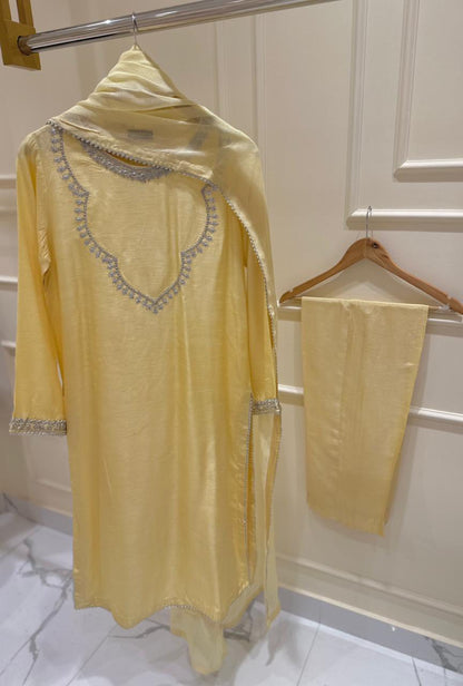 Aghanoor Embroidered Silk Net 3 Piece