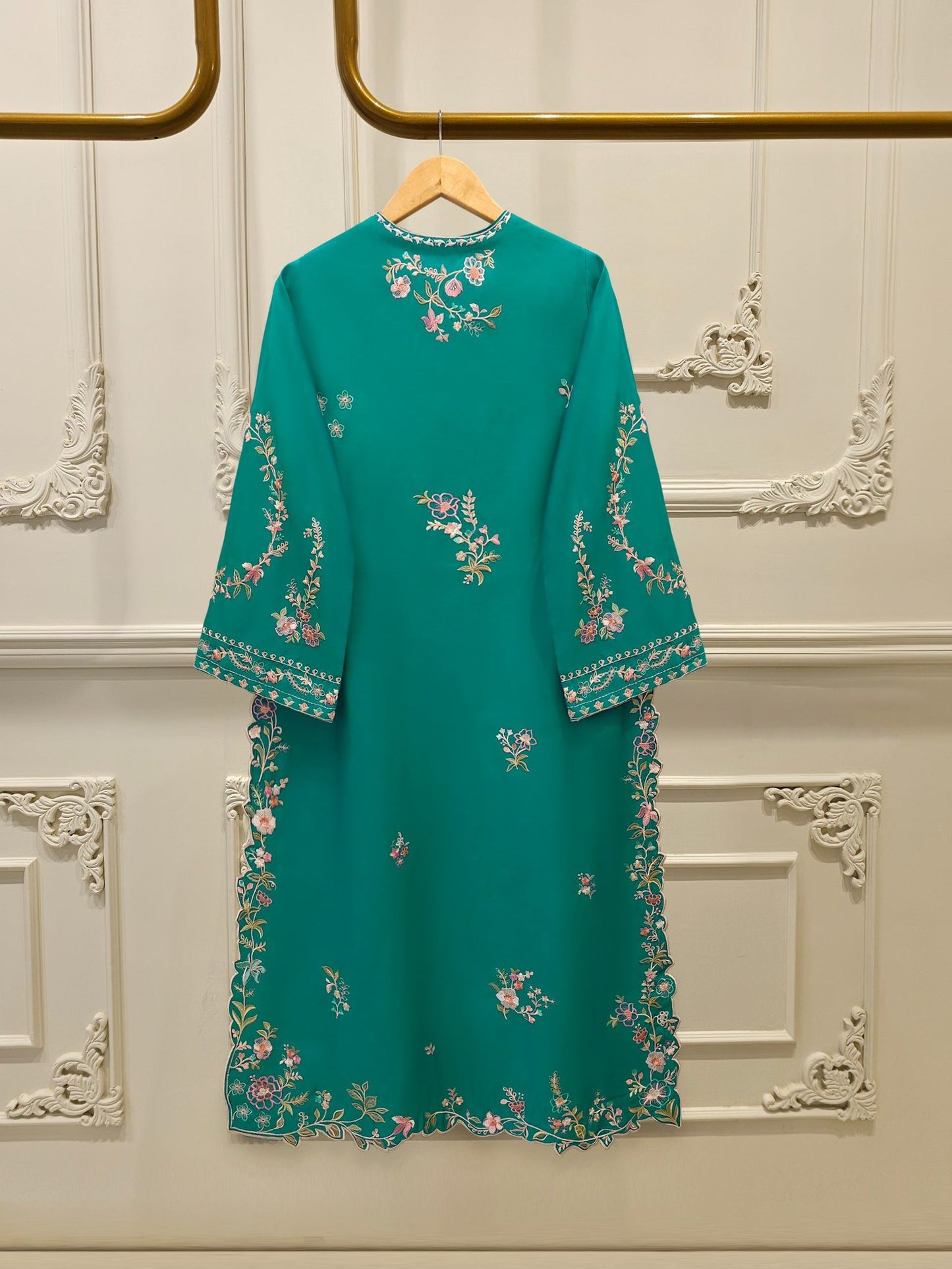 Aghanoor 100% Pure Seesha Silk Blue Emb 2 Piece Suit