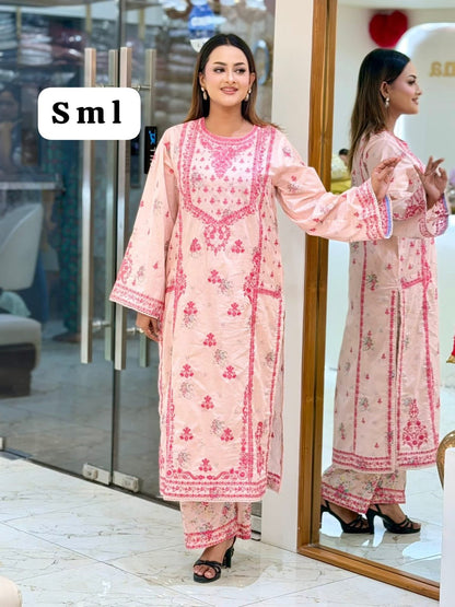 AGHANOOR EMBROIDERED CAMBRIC COTTON SHIRT WITH EMB PANTS