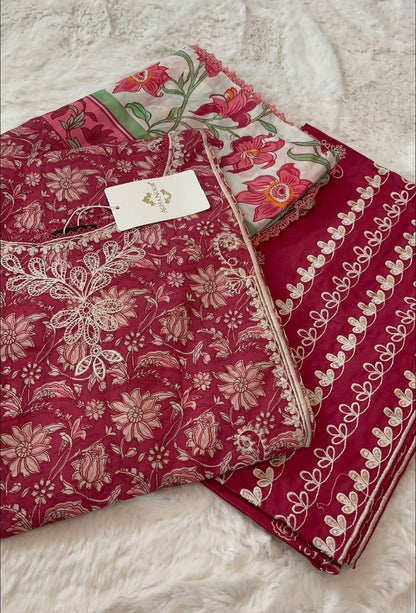 AGHANOOR PURE EMB LAWN SHIRT, PANT & LAWN DUPATTA