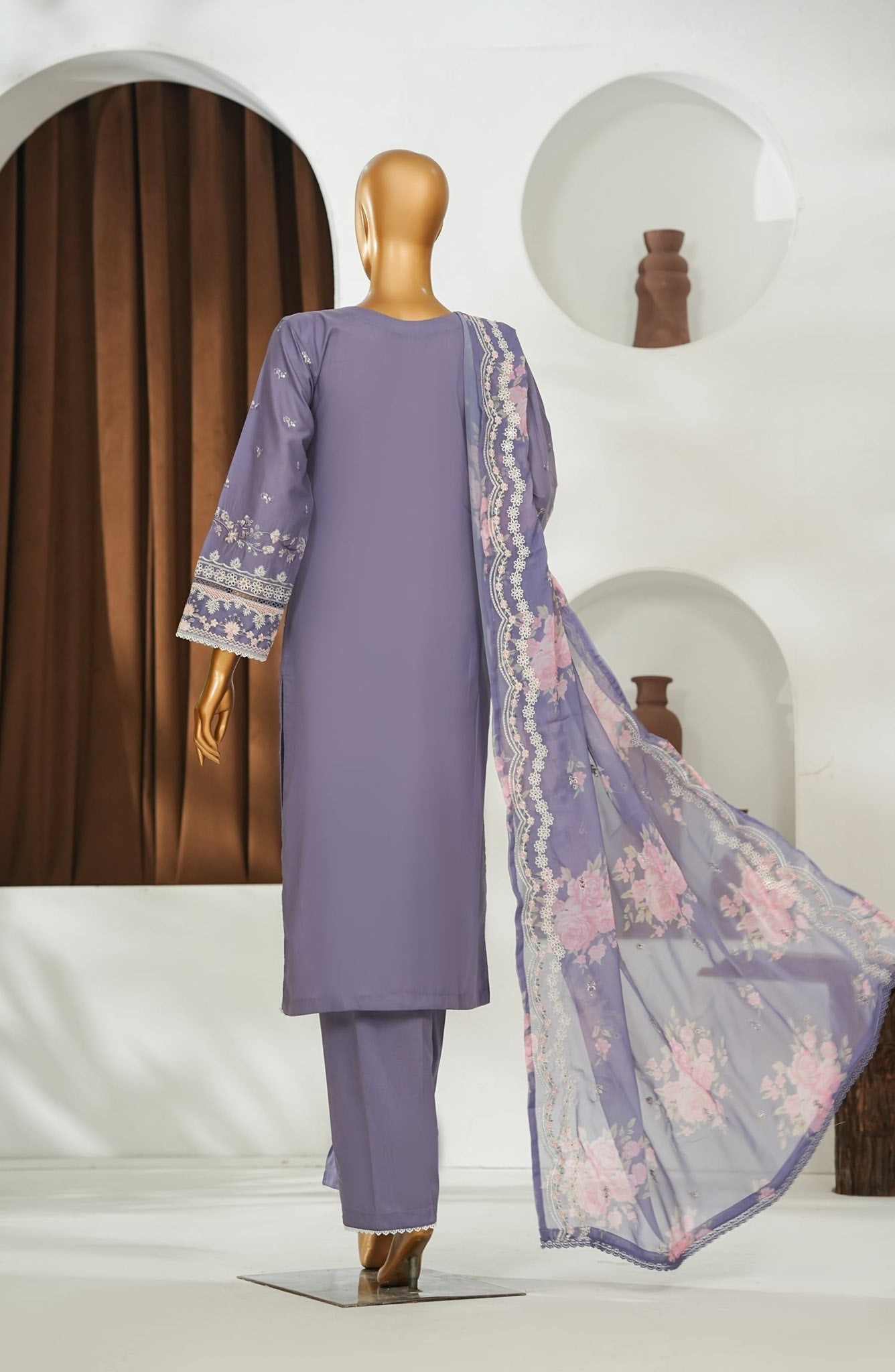 Amna Khadija Embroidered Lawn 3 Piece Suit- Lilac