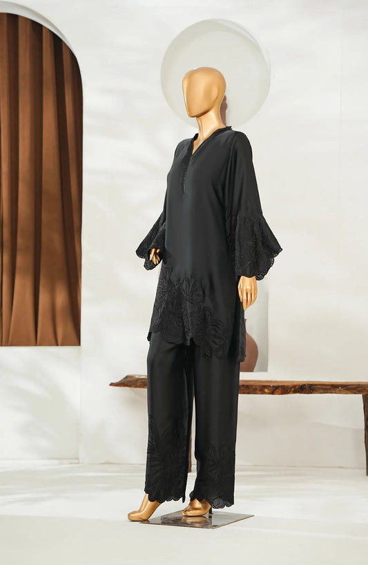 AMNA KHADIJA LUXE SILK EMBROIDERED CO-ORDS-BLACK