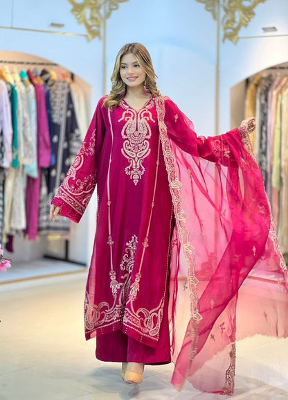 Aghanoor Embroidered Khaadi Silk 3 Piece