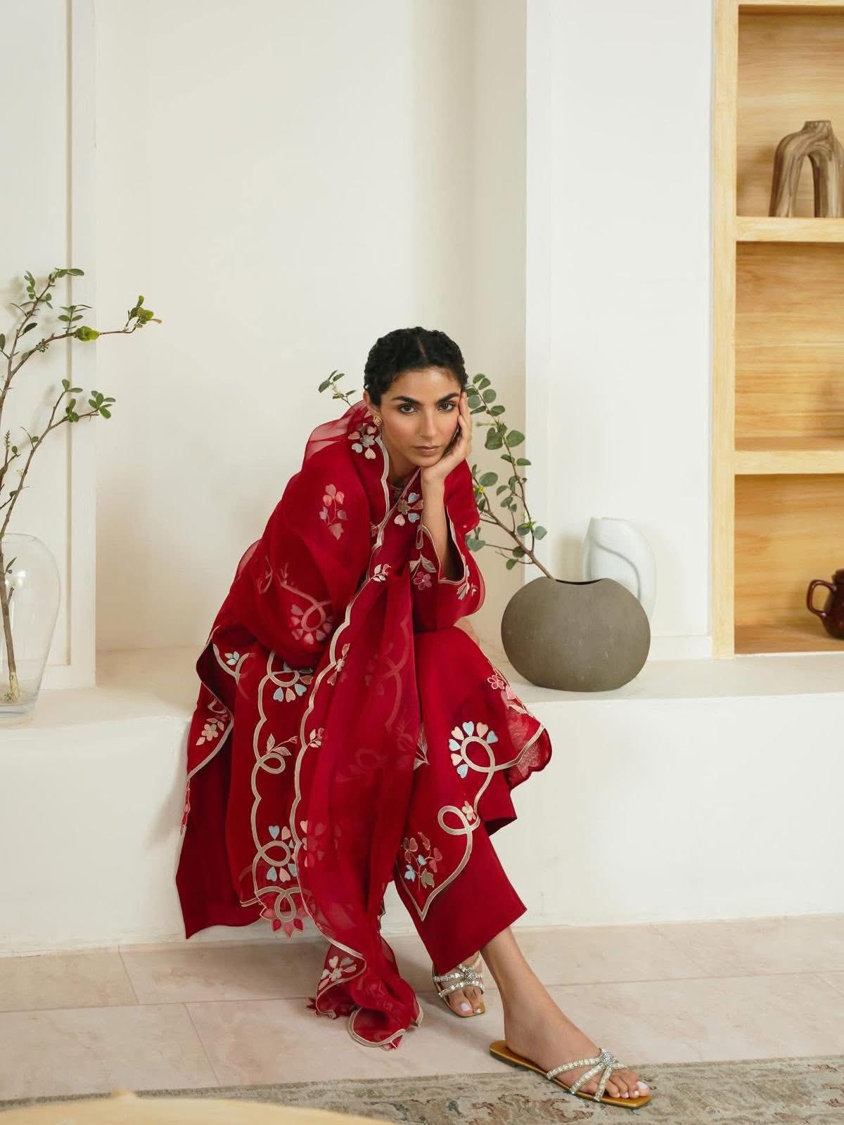 Aghanoor Heavily Embroidered Organza 3 Piece Suit