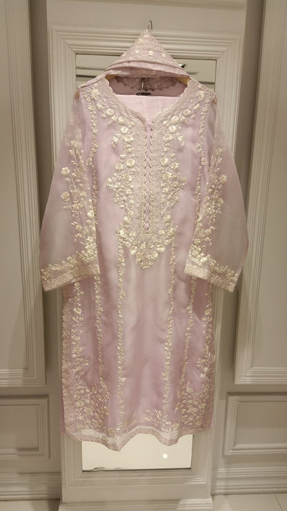 Aghanoor Embroidered Organza 3 Piece Suit-Lilac