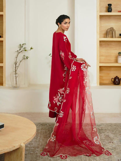 Aghanoor Heavily Embroidered Organza 3 Piece Suit