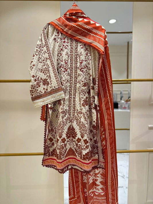 AGHANOOR EMBROIDERED CAMBRIC LAWN SHIRT & SILK DUPATTA