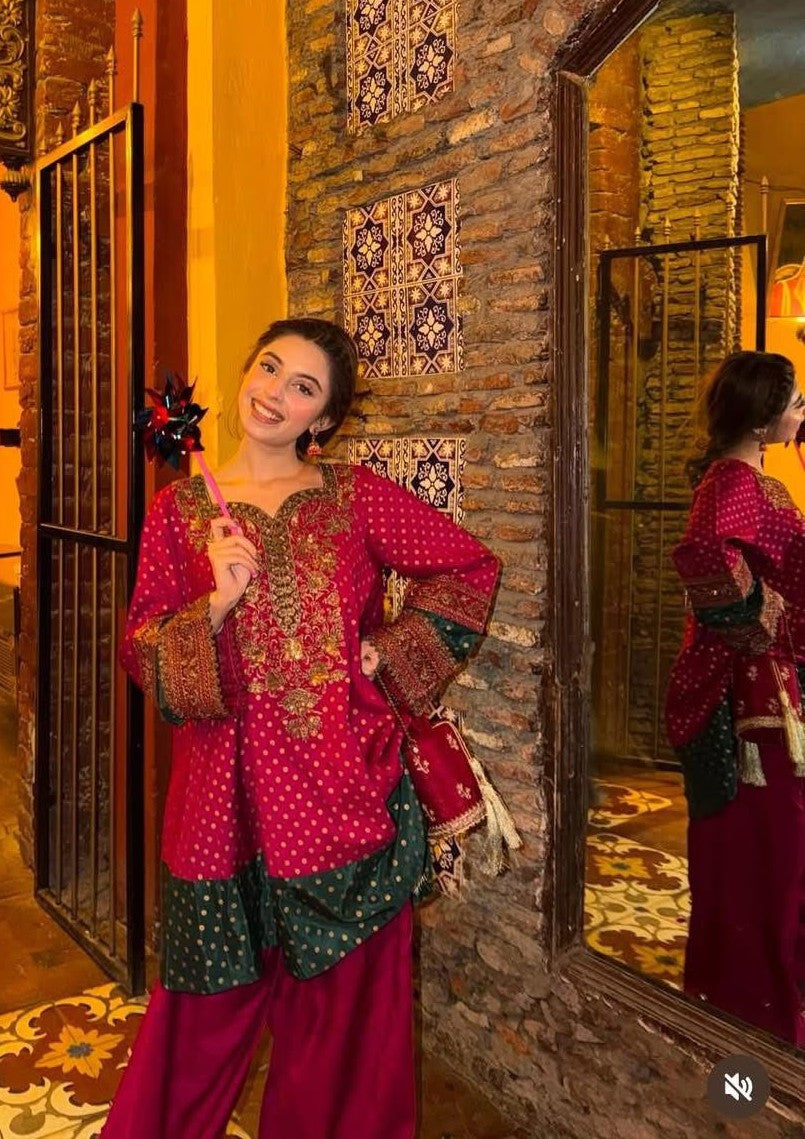 Charizma Embroidered Silk Pret 3 Piece with Farshi Shalwar-Magenta