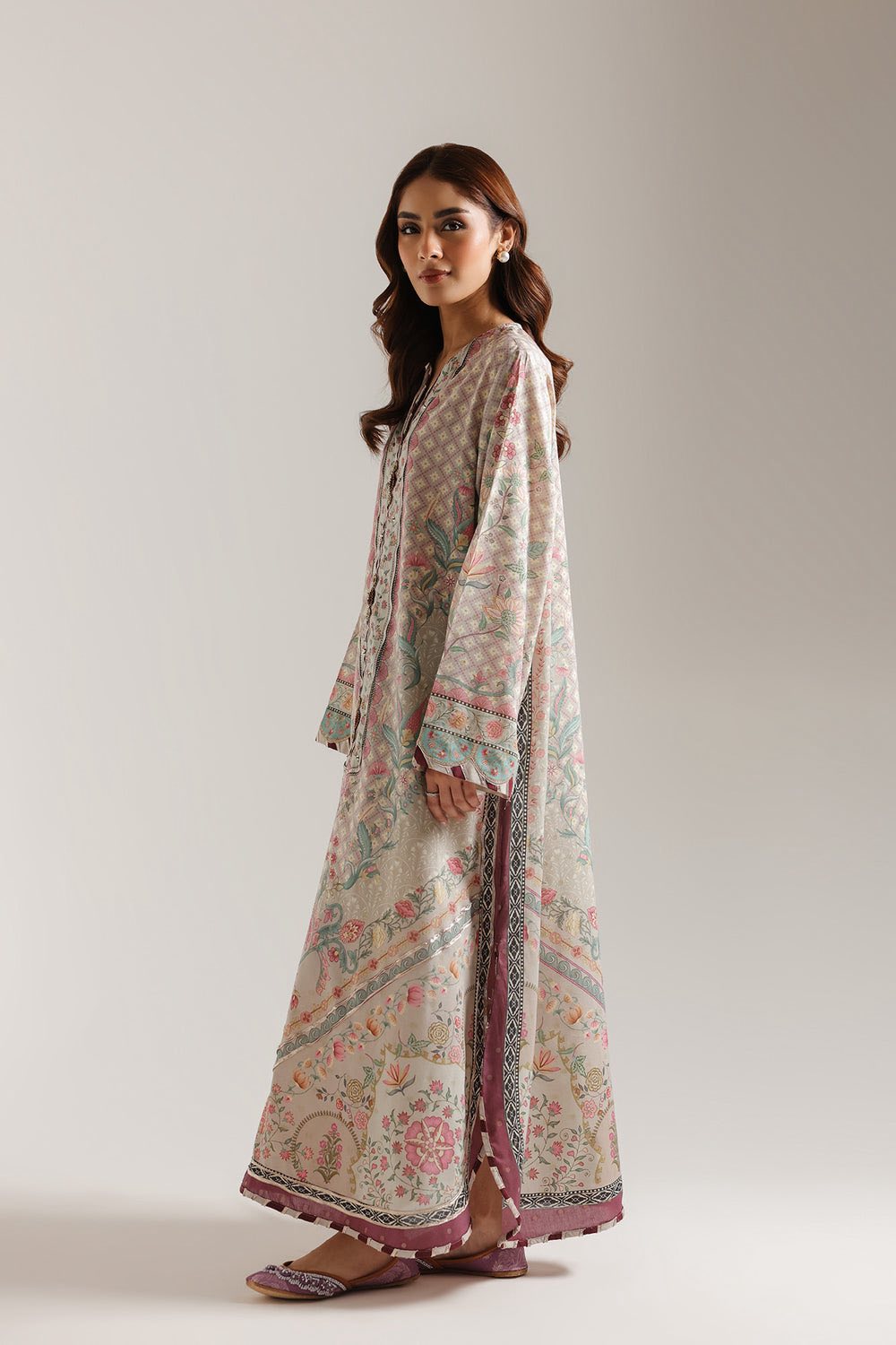 ETHNC PRINTED & EMBROIDERED LONG SHIRT