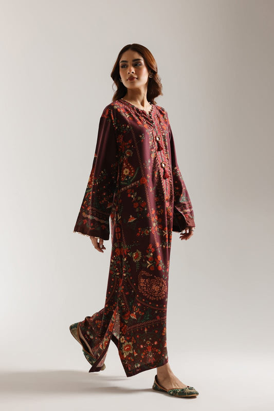 ETHNC EMBROIDERED LONG SHIRT- Burgundy