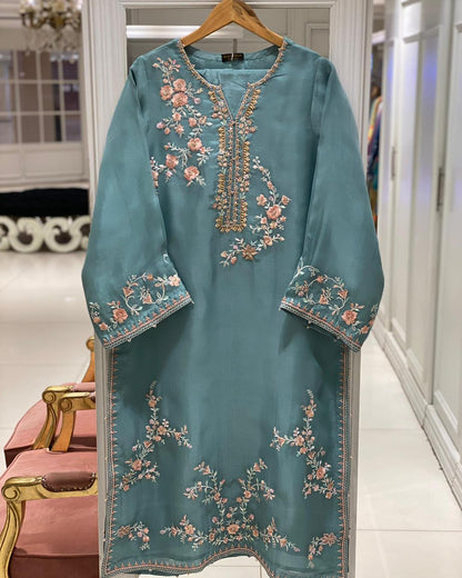 Aghanoor Embroidered Organza Shirt & Silk Trousers