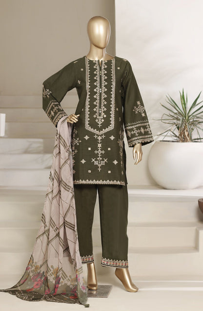 Sadabahar Embroidered Khaadi Cotton 3 Piece-Green