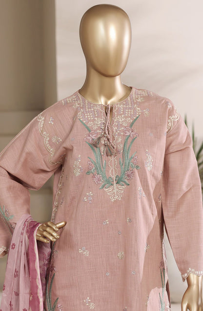 Sadabahar Embroidered Khaadi Cotton 3 Piece-Pink