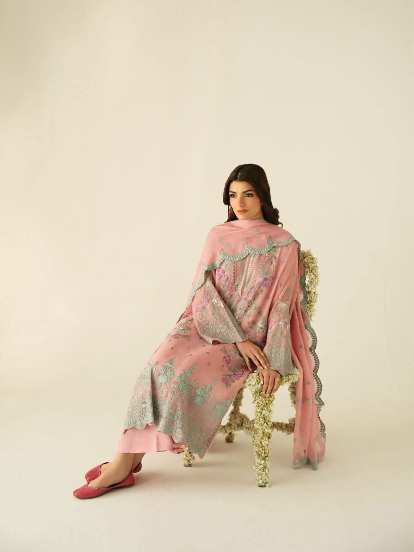 Aghanoor Embroidered Luxury Cotton Net 3 Piece