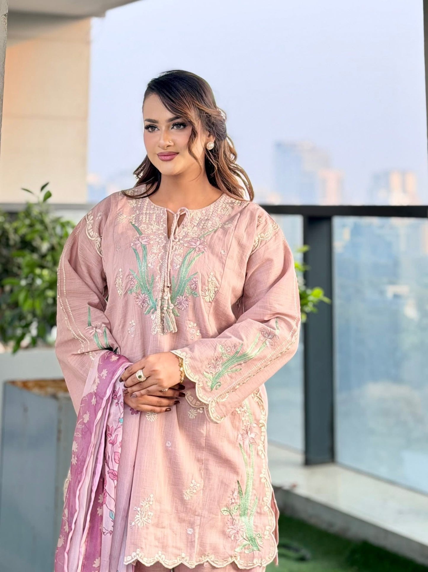 Sadabahar Embroidered Khaadi Cotton 3 Piece-Pink