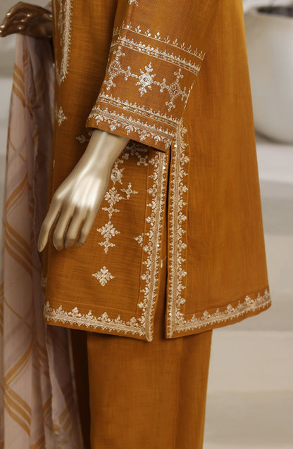 Sadabahar Embroidered Khaadi Cotton 3 Piece- Mustard