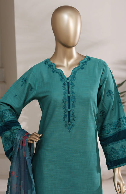 Sadabahar Embroidered Khaadi Cotton 3 Piece-Teal