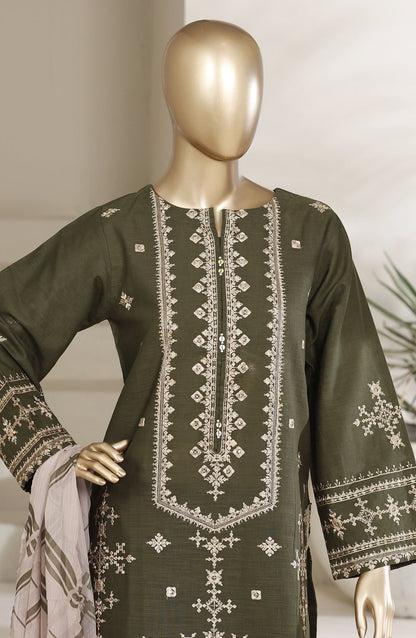 Sadabahar Embroidered Khaadi Cotton 3 Piece-Green