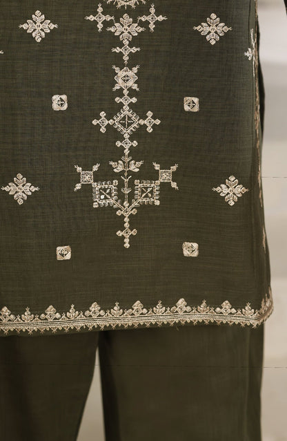 Sadabahar Embroidered Khaadi Cotton 3 Piece-Green