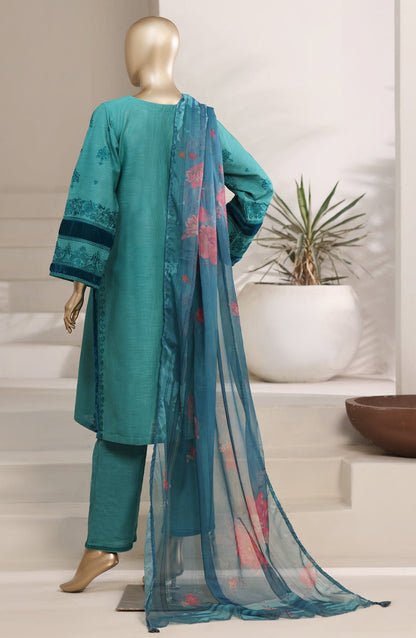Sadabahar Embroidered Khaadi Cotton 3 Piece-Teal