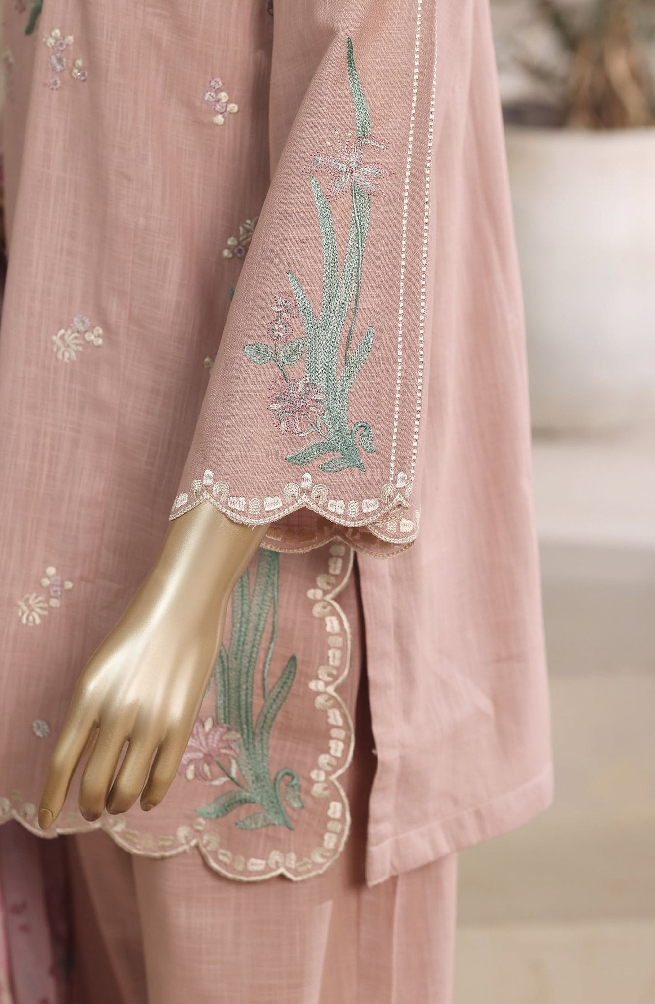 Sadabahar Embroidered Khaadi Cotton 3 Piece-Pink