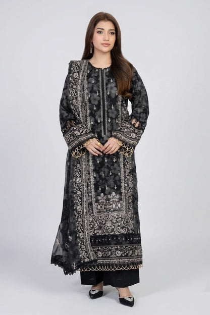 Johra Luxury Emb Lawn 3 Piece Suit- Black