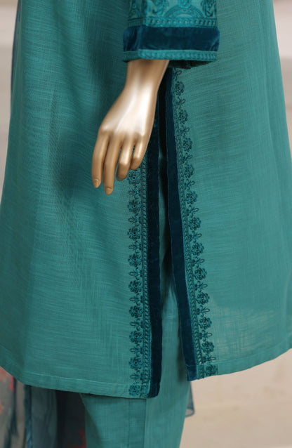 Sadabahar Embroidered Khaadi Cotton 3 Piece-Teal