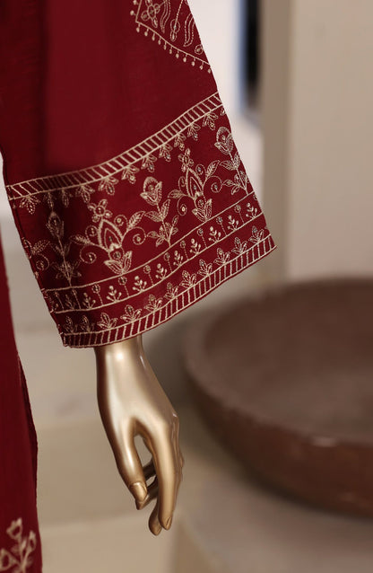 Sadabahar Embroidered Khaadi Cotton 3 Piece- Red