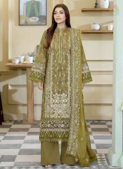 Johra Luxury Emb Lawn 3 Piece Suit- Dhaani Green