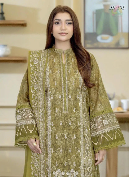 Johra Luxury Emb Lawn 3 Piece Suit- Dhaani Green