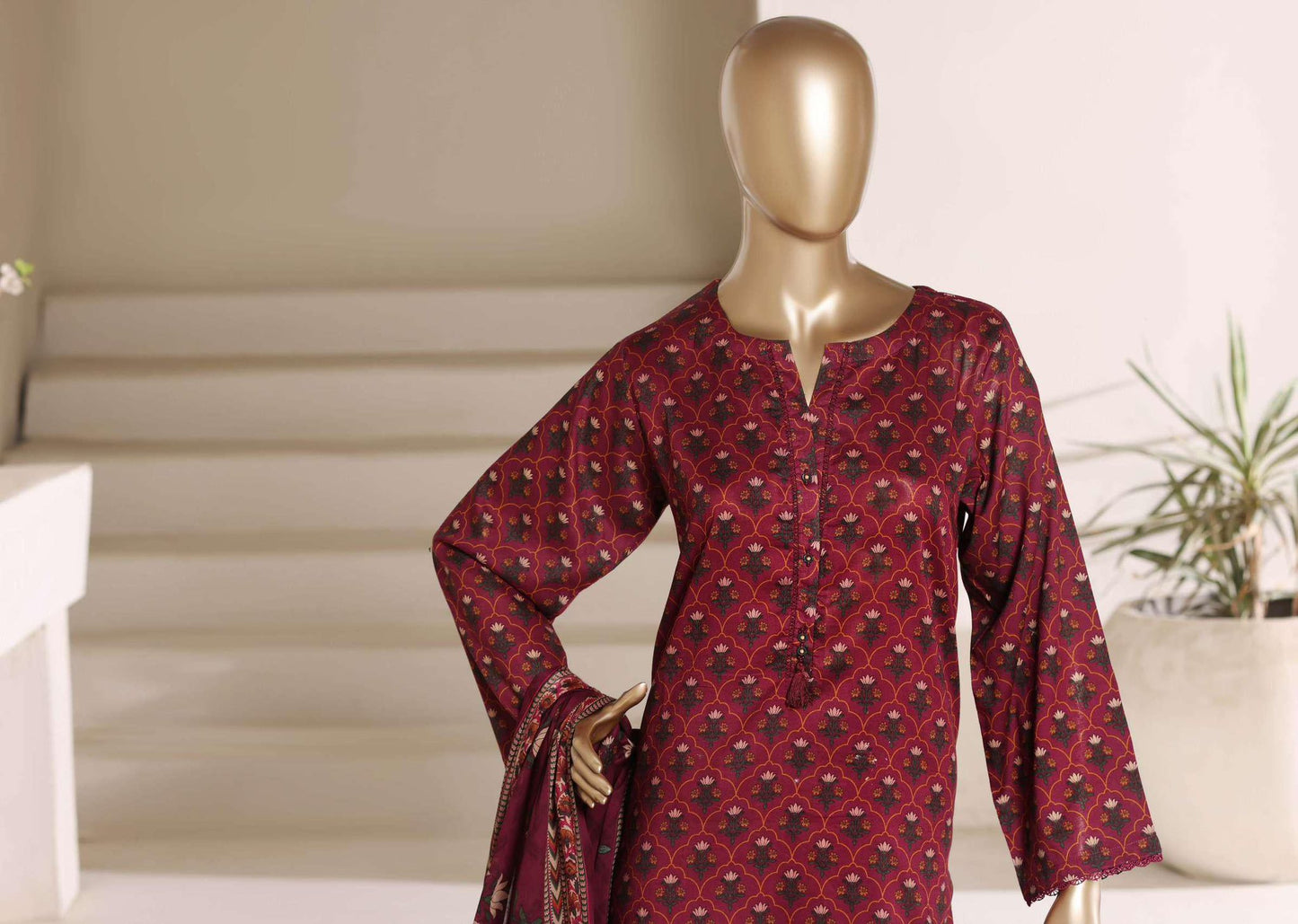 SADABAHAR Luxury Printed Lawn Suit-Burgundy