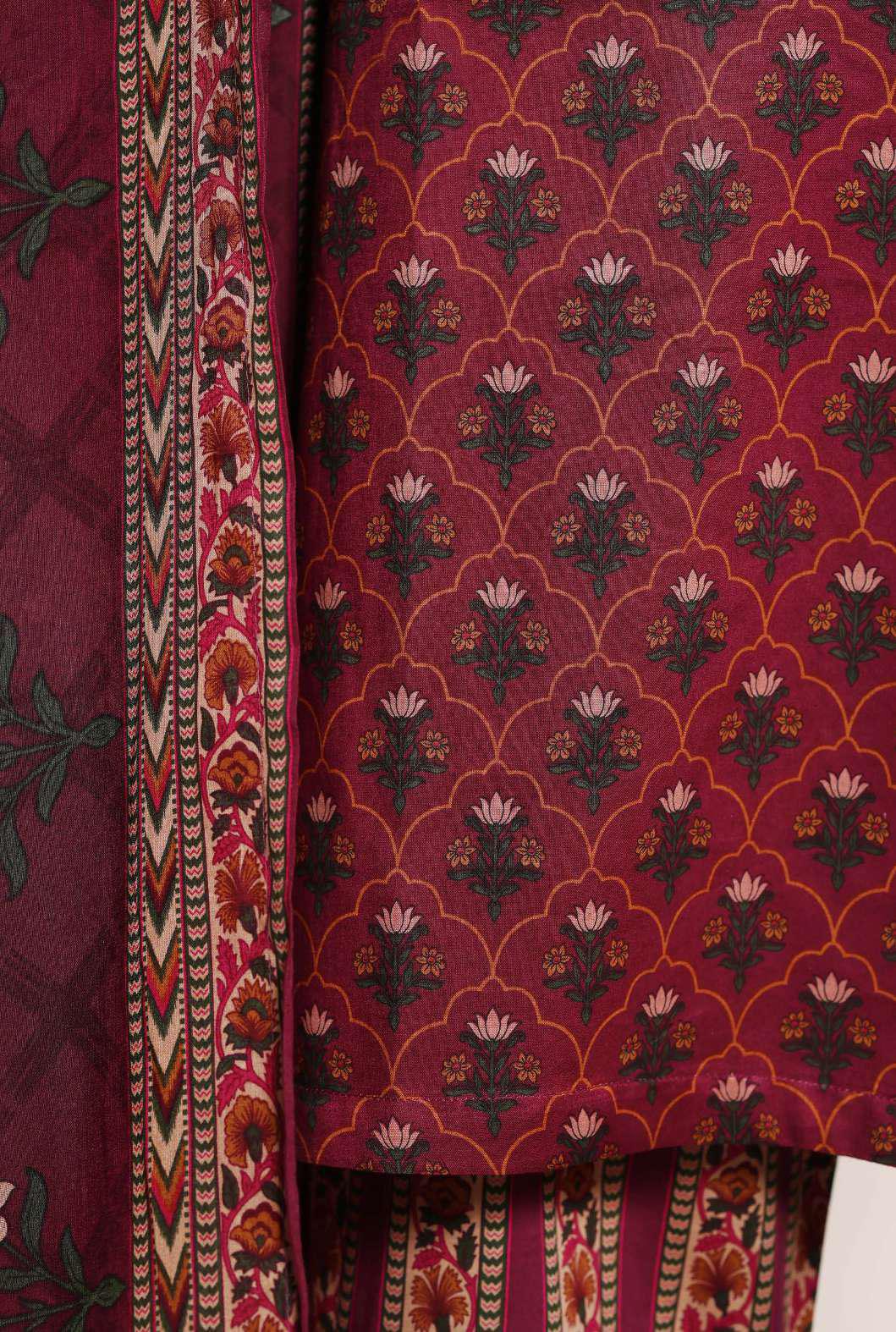 SADABAHAR Luxury Printed Lawn Suit-Burgundy