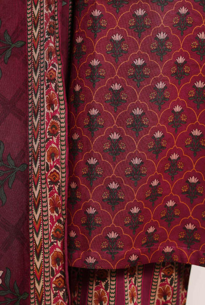 SADABAHAR Luxury Printed Lawn Suit-Burgundy