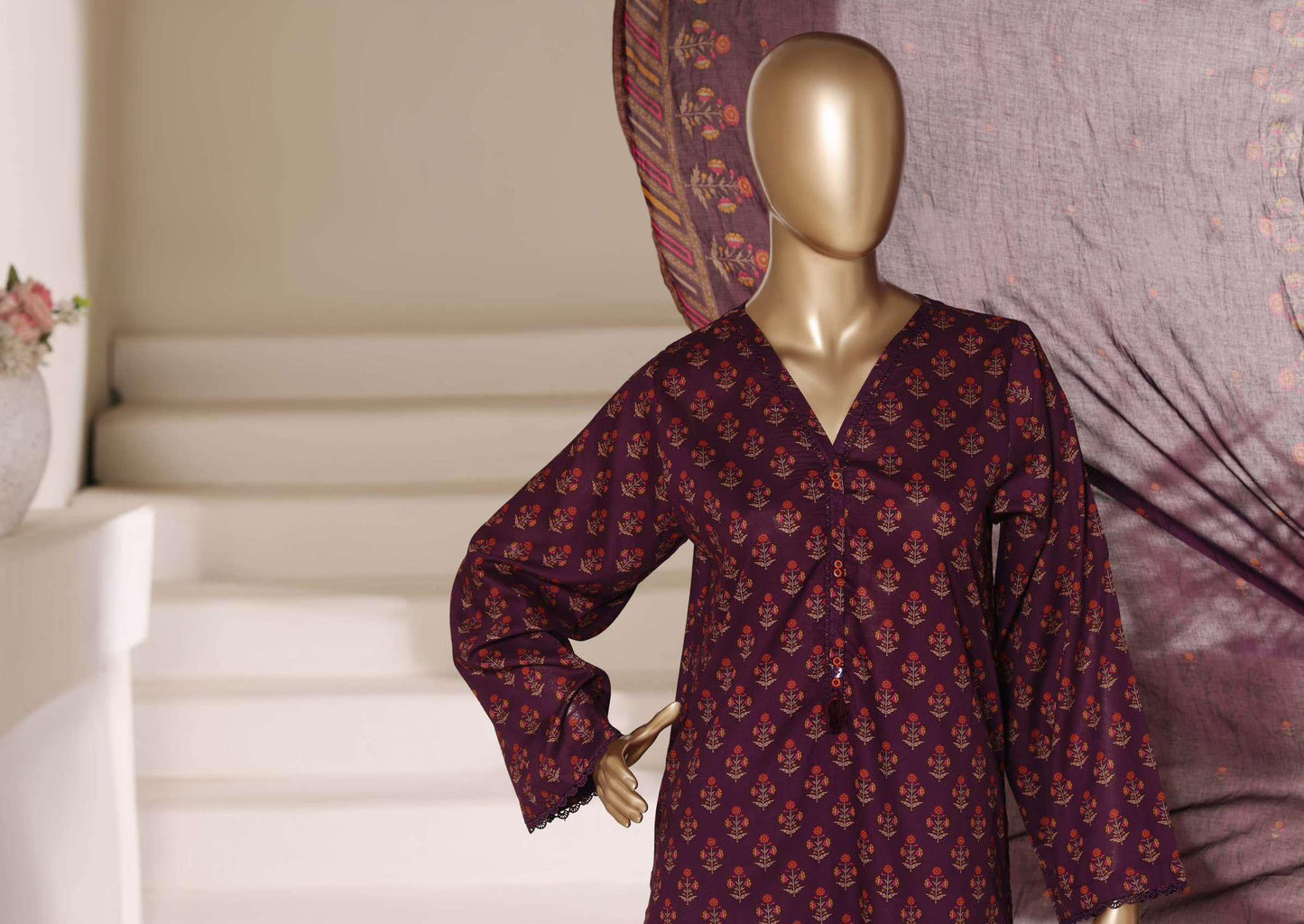 SADABAHAR Luxury Printed Lawn Suit-Deep Magenta