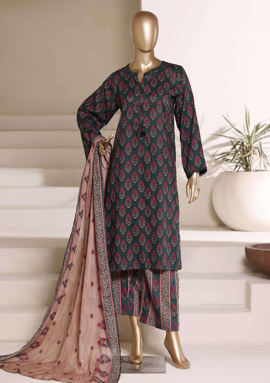 SADABAHAR Luxury Printed Lawn Suit-Bottle Green