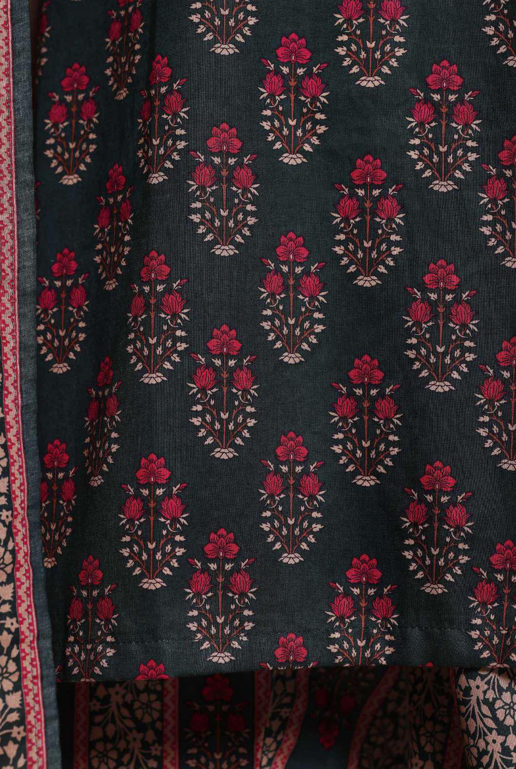 SADABAHAR Luxury Printed Lawn Suit-Bottle Green